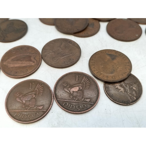 643 - Tin of Old Pennies and Half Pennies, English and Irish.