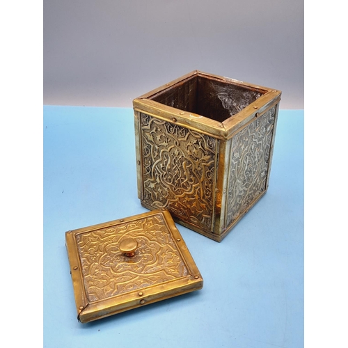 80 - Repousse Brass Art Nouveau Design Tea Caddy. 15cm High, 10cm x 10cm.