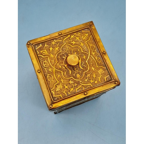 80 - Repousse Brass Art Nouveau Design Tea Caddy. 15cm High, 10cm x 10cm.