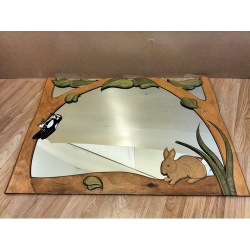 300A - Wood Framed Animal Design Mirror. 90cm x 62cm. Collection Only.