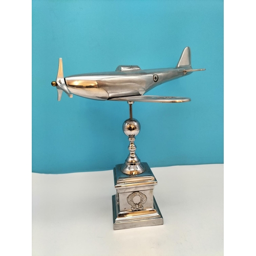 38 - Cast Aluminium Spitfire Plane on Base. 36cm High, 33cm x 33cm.