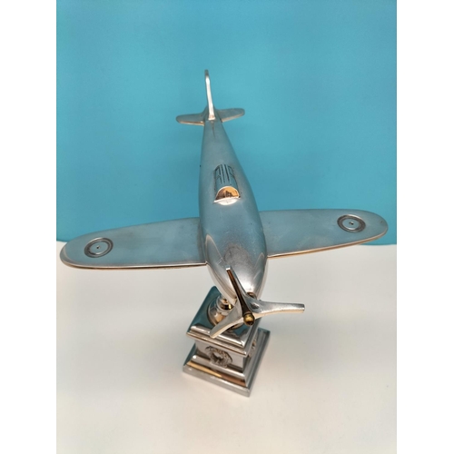 38 - Cast Aluminium Spitfire Plane on Base. 36cm High, 33cm x 33cm.