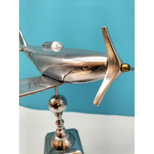 38 - Cast Aluminium Spitfire Plane on Base. 36cm High, 33cm x 33cm.