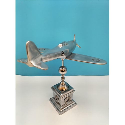 38 - Cast Aluminium Spitfire Plane on Base. 36cm High, 33cm x 33cm.