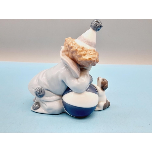 425 - LLadro Figure of Pierrot Clown, Puppy and Ball (Model 5278) Designed by Jose Puche. 12cm High x 11cm... 