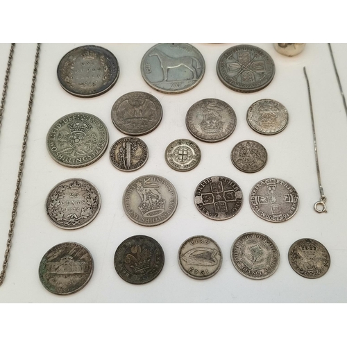 43 - Mixed Collection of Silver to include Coins, Coin Mounts (2), Sugar Tongs, etc. Total Weight 129 Gra... 