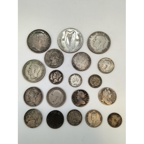 43 - Mixed Collection of Silver to include Coins, Coin Mounts (2), Sugar Tongs, etc. Total Weight 129 Gra... 