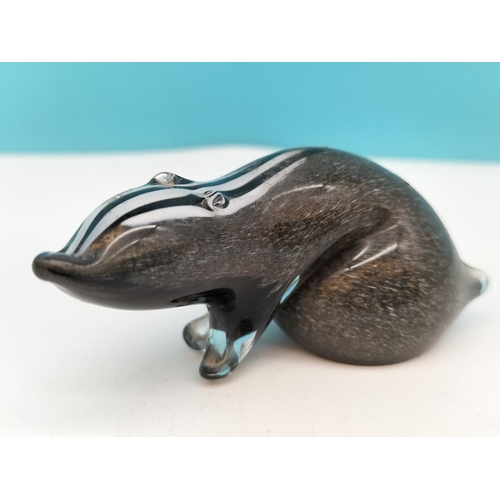 49 - Langham Glass Figure of a Badger plus Caithness Toadstool Paperweight. Tallest 8cm.