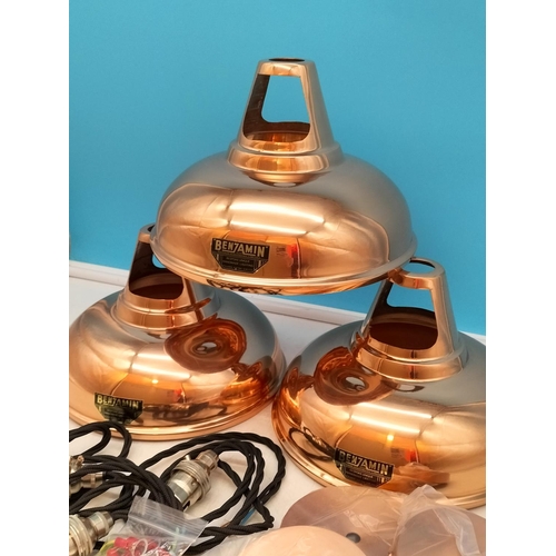 50 - Cawston Industrial Copper Pendant 'Benjamin' Lampshades (3) with Fittings. 16cm High, 23cm Diameter.