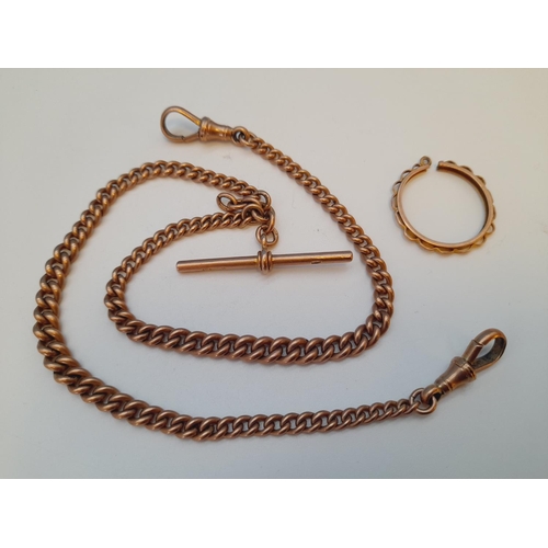 1 - 9ct Rose Gold Double Albert Chain, DB Marked. Each Link Marked. Plus 9ct Mount. 33 Grams.