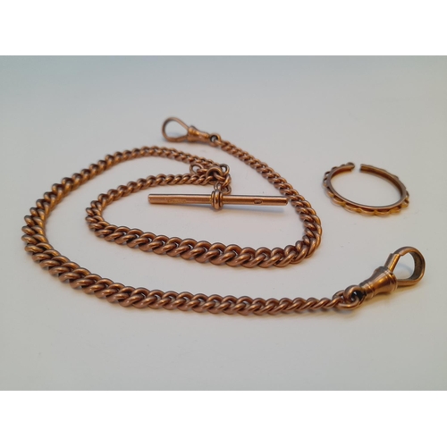 1 - 9ct Rose Gold Double Albert Chain, DB Marked. Each Link Marked. Plus 9ct Mount. 33 Grams.