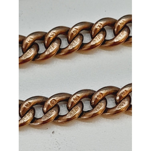 1 - 9ct Rose Gold Double Albert Chain, DB Marked. Each Link Marked. Plus 9ct Mount. 33 Grams.