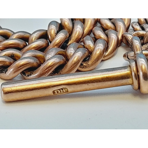 1 - 9ct Rose Gold Double Albert Chain, DB Marked. Each Link Marked. Plus 9ct Mount. 33 Grams.