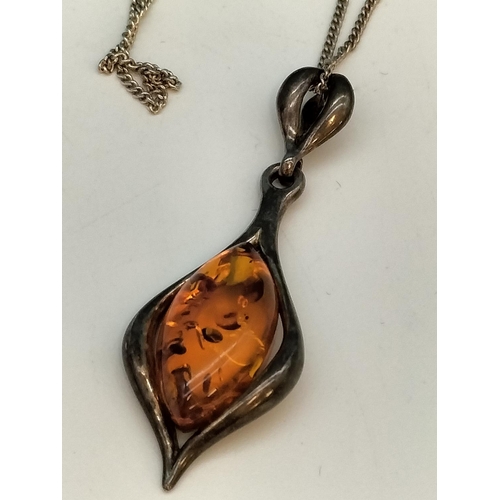 66 - Silver 925 Amber Pendant on 925 16