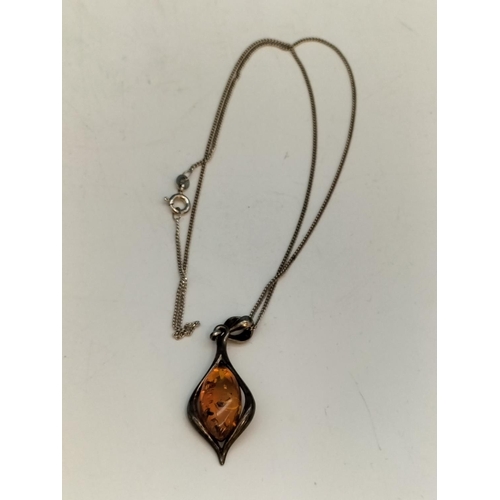 66 - Silver 925 Amber Pendant on 925 16