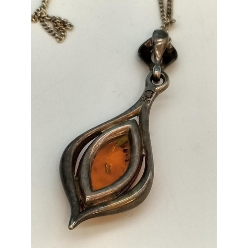 66 - Silver 925 Amber Pendant on 925 16