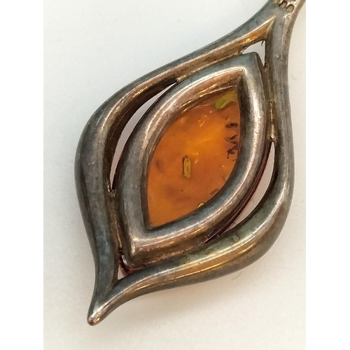 66 - Silver 925 Amber Pendant on 925 16