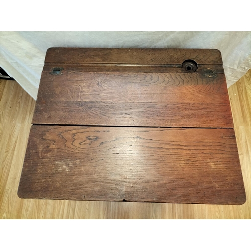 46 - Oak School Desk with Bakelite Inkwell. 76cm High, 56cm x 46cm. Collection Only.