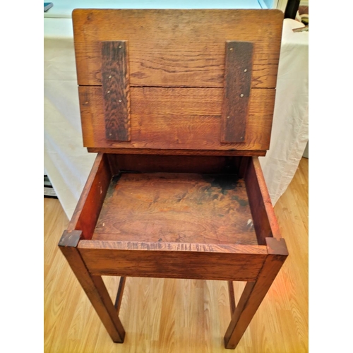 46 - Oak School Desk with Bakelite Inkwell. 76cm High, 56cm x 46cm. Collection Only.