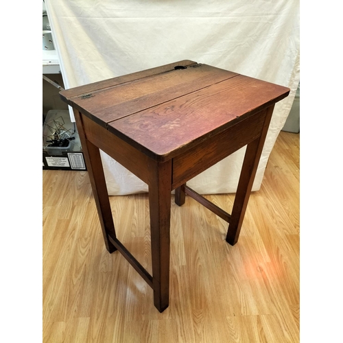 46 - Oak School Desk with Bakelite Inkwell. 76cm High, 56cm x 46cm. Collection Only.