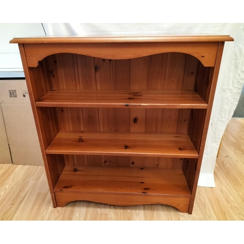 650 - Wooden Pine 3 Shelf Book Case. 90cm High, 82cm x 25cm. Collection Only.