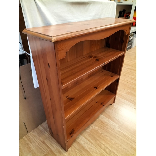 650 - Wooden Pine 3 Shelf Book Case. 90cm High, 82cm x 25cm. Collection Only.