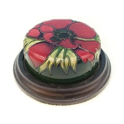 38 - Moorcroft 'Anemone' Paperweight on Wooden Base. 11cm Diameter.