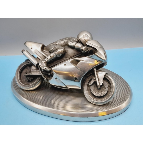 14 - Rare Vintage Compulsion Gallery 'Carl Fogarty Ducati' Pewter Sculpture. 11cm High, 28cm x 19cm.