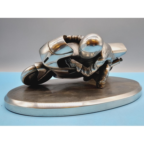 14 - Rare Vintage Compulsion Gallery 'Carl Fogarty Ducati' Pewter Sculpture. 11cm High, 28cm x 19cm.