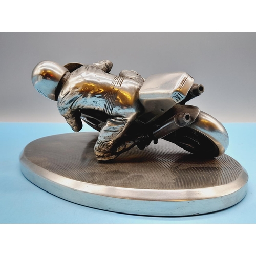 14 - Rare Vintage Compulsion Gallery 'Carl Fogarty Ducati' Pewter Sculpture. 11cm High, 28cm x 19cm.