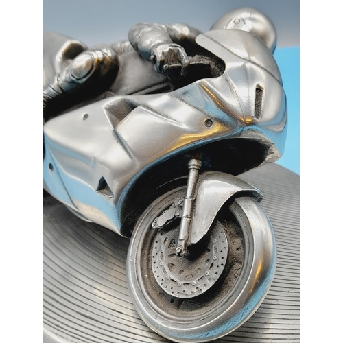 14 - Rare Vintage Compulsion Gallery 'Carl Fogarty Ducati' Pewter Sculpture. 11cm High, 28cm x 19cm.