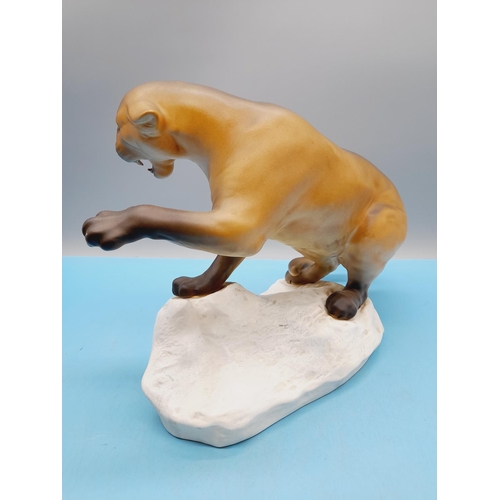 22 - Beswick Figure of a Puma on a Rock. 21cm High, 31cm x 13cm.