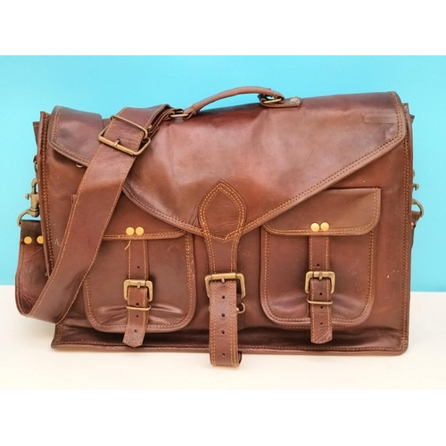 57 - Vintage Leather Satchel Bag. 35cm High, 46cm x 12cm.