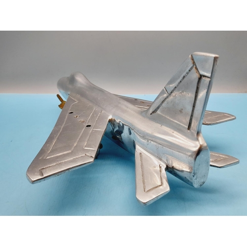 9 - Aluminium and Brass War Plane. 15cm High, 36cm x 28cm.