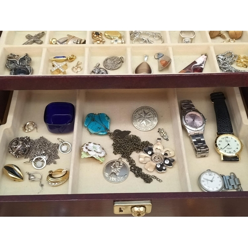 23 - Jewellery Box and Contents. 30cm x 20cm x 15cm.