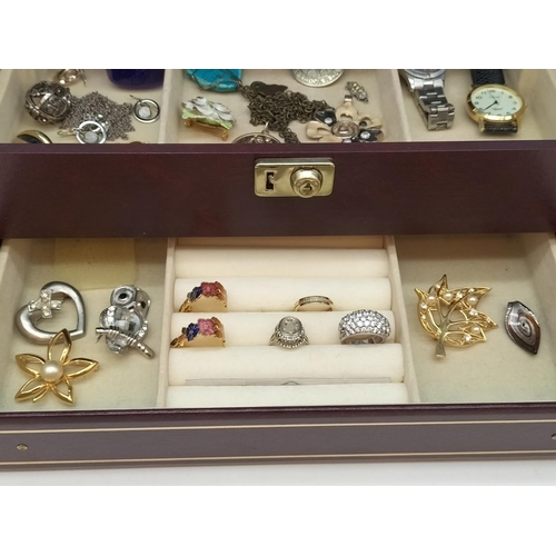 23 - Jewellery Box and Contents. 30cm x 20cm x 15cm.