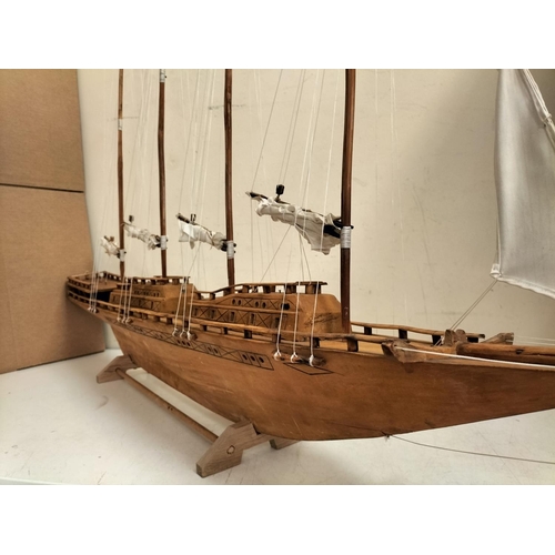 42 - Large Wooden Ship on Stand. 90cm High, 144cm x 13cm. Collection Only.