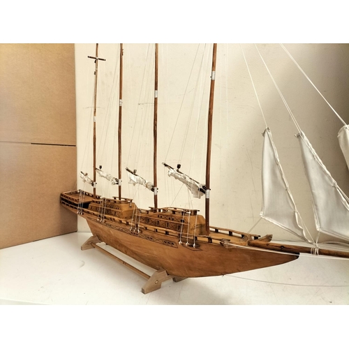 42 - Large Wooden Ship on Stand. 90cm High, 144cm x 13cm. Collection Only.