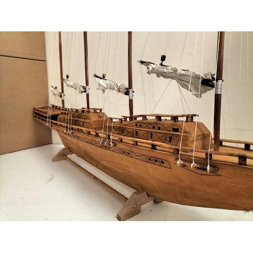 42 - Large Wooden Ship on Stand. 90cm High, 144cm x 13cm. Collection Only.