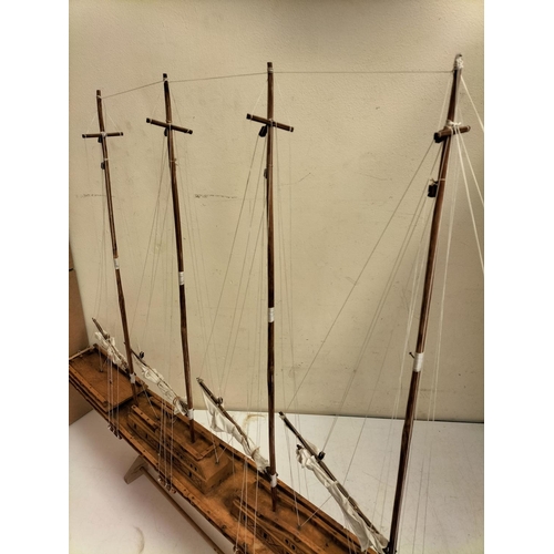 42 - Large Wooden Ship on Stand. 90cm High, 144cm x 13cm. Collection Only.