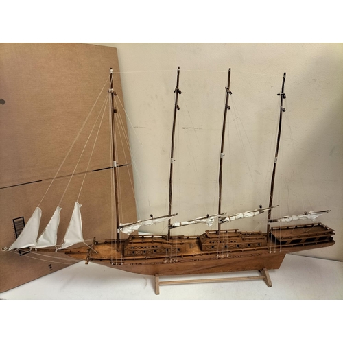 42 - Large Wooden Ship on Stand. 90cm High, 144cm x 13cm. Collection Only.