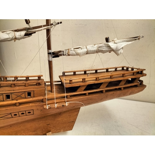 42 - Large Wooden Ship on Stand. 90cm High, 144cm x 13cm. Collection Only.