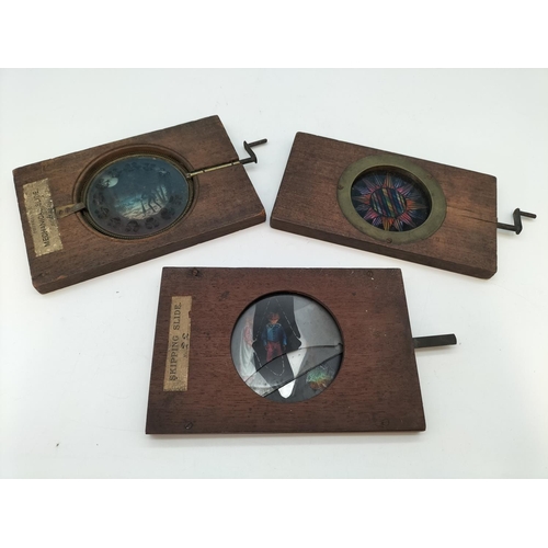 48 - Victorian Mechanical Glass Magic Lantern Slides (3) to include Chromotope and Faces of the Moon. Bot... 