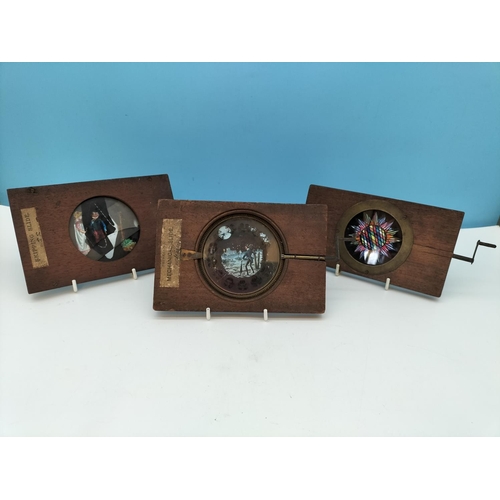 48 - Victorian Mechanical Glass Magic Lantern Slides (3) to include Chromotope and Faces of the Moon. Bot... 