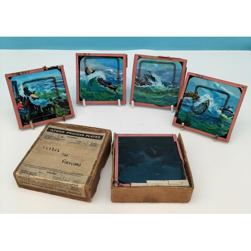 50 - Set of 12 Victorian Hand Painted 'Rough Seas' Magic Lantern Slides.