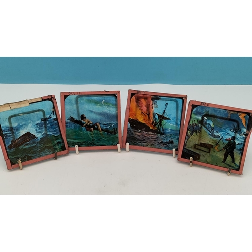 50 - Set of 12 Victorian Hand Painted 'Rough Seas' Magic Lantern Slides.