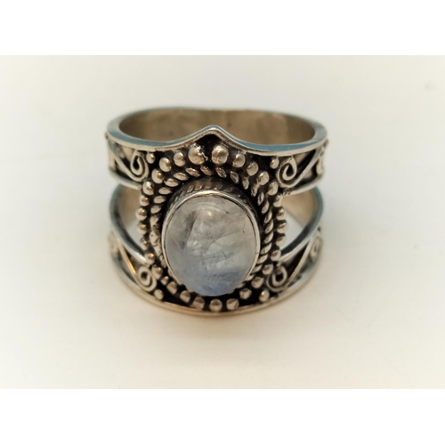 116 - Silver 925 Rainbow Moonstone Ring. Size T.