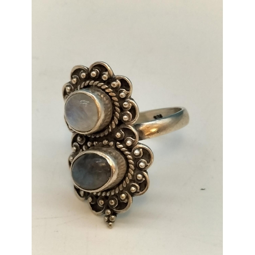 119 - Silver 925 Double Rainbow Moonstone Ring. Size Q.