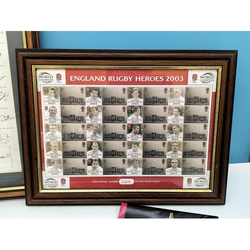 145 - 2 x Framed Stamp Sheets - Rugby World Cup Heroes 2003 First Edition (No 210) and Supersonic Concorde... 