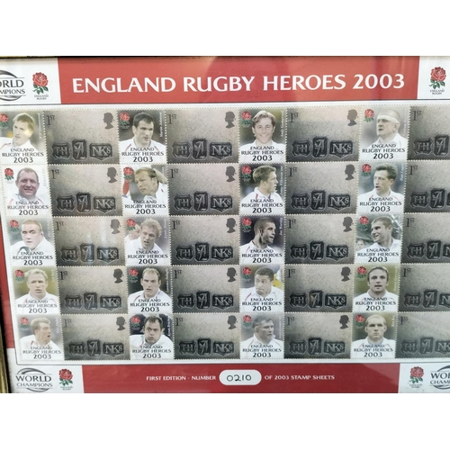 145 - 2 x Framed Stamp Sheets - Rugby World Cup Heroes 2003 First Edition (No 210) and Supersonic Concorde... 